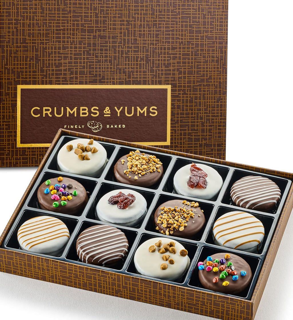 Mothers Day Cookies Gift Basket - 12 Gourmet Chocolate Covered Sandwich Cookies with Assorted Toppings - Food Gift Box for Mom, Her, Wife, Fathers Day, Mothers Day, Family, Men & Women.