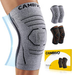 CAMBIVO Knee Brace for Women & Men, 2 Pack Lightweight Latex Free Knee Compression Sleeves with Side Stabilizers for Knee Pain Relief, Running, Walking, Workout & Daily Support (Gray, Large)