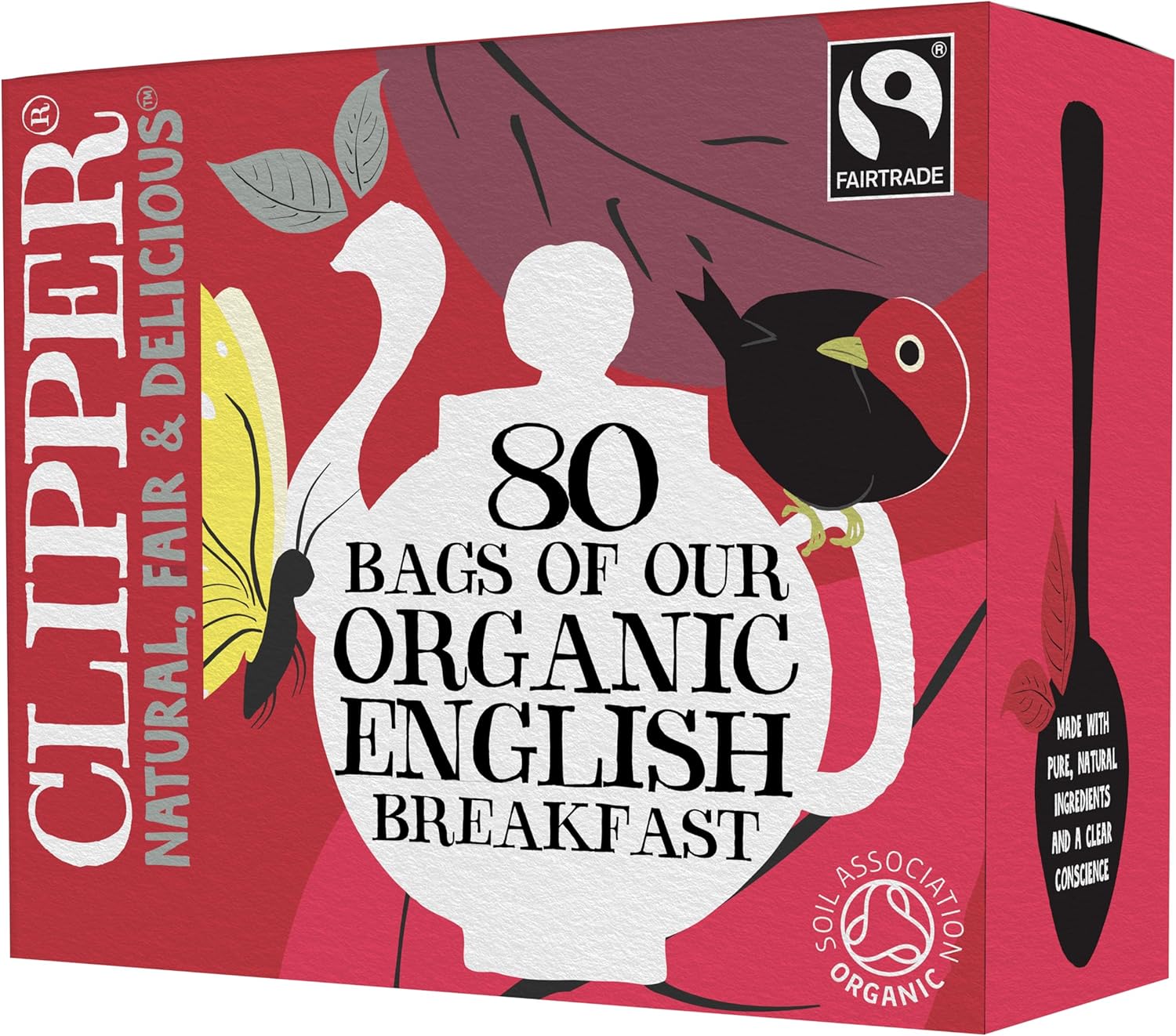 Clipper Tea, English Breakfast Assam Blend, Fairtrade, Organic, Plant-Based, Caffeinated British Tea, 1 Pack, 80 Unbleached Tea Bags