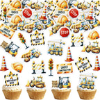 44PCS Edible Construction Cupcake Toppers Under Construction Stop Sign Traffic Light Dump Truck Excavator Tractor Cupcake Picks for Construction's Theme Baby Shower Boys Birthday Party Decors