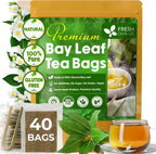 FRESHDRINKUS, Premium 40 Bay Leaf Tea Bags, 100% Natural & Pure from Bay Leaves. Loose Leaf Bay Herbal Tea. Made with Natural Material Tea Bags, No Sugar, No Caffeine, No Gluten, Vegan.