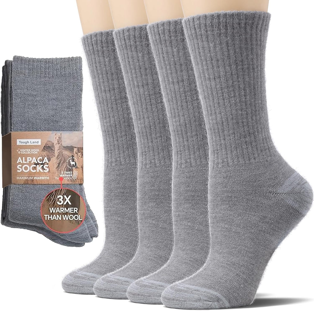 Toughland Alpaca Wool Socks for Men and Women - Non-Itchy, Full Cushion Warm Crew Socks - for Cold Weather, Hiking