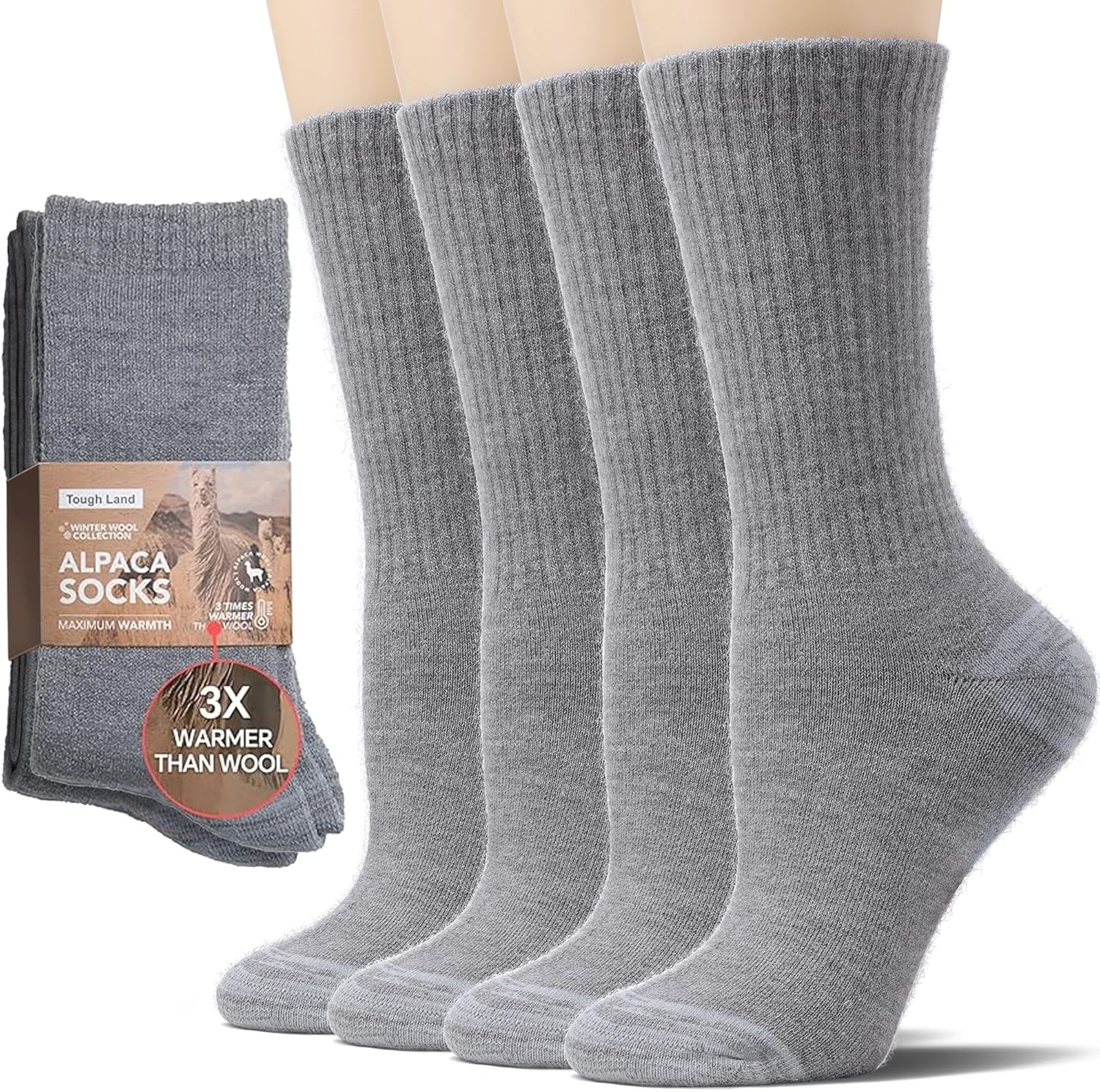 Toughland Alpaca Wool Socks for Men and Women - Non-Itchy, Full Cushion Warm Crew Socks - for Cold Weather, Hiking