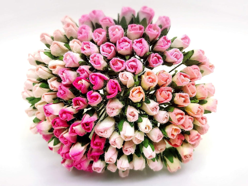 PLF Set of 100 Tiny Rose Buds Mulberry Paper Flower Mixed Tone Pink Rose2 Craft Handmade Wedding Size 0.15" Very Small Scrapbook for so Many Card Craft Projects