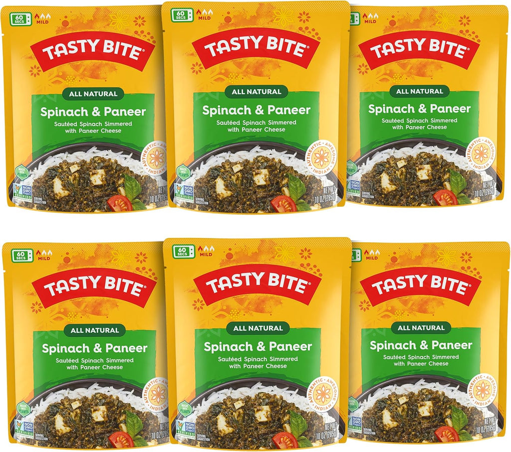 Tasty Bite Kashmir Spinach, Ready to Eat, 10 Ounce, Pack of 6, Microwavable Entrée in Light Curry Sauce, Vegetarian (Packaging May Vary)