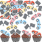 Ercadio 48Pcs Edible Cute Race Car Cupcake Toppers Cherkered Flags Race Cars Cupcake Picks Racing Car Birthday Cake Toppers Baby Shower Funny Birthday Party Decoration Supplies