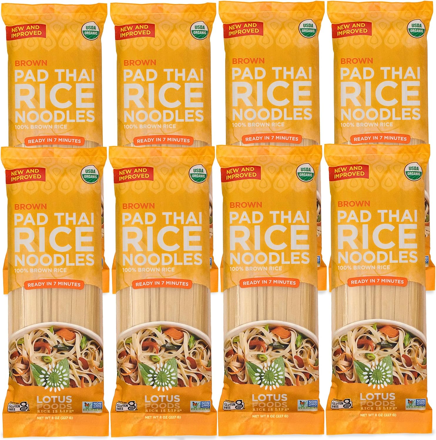 Lotus Foods Organic Brown Rice Pad Thai Rice Noodles - Gluten Free Pad Thai, Heirloom Rice Noodles, Authentic Asian Noodles, Rice Noodles Thailand, USDA Organic, Non GMO - 8 Oz (Pack of 8)