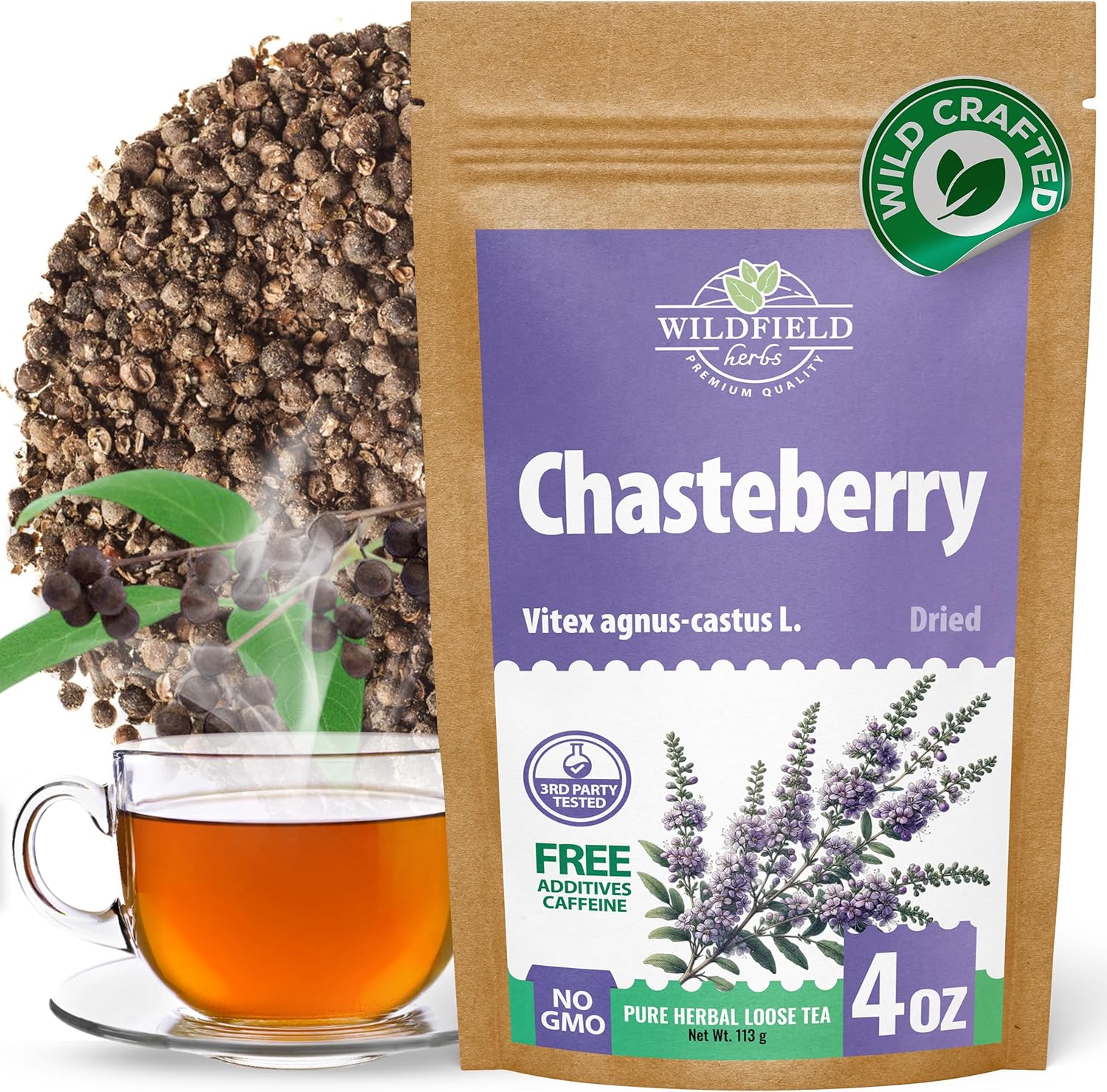 4 oz. Chaste Tree Berry Сhasteberry Tea Chaste Tree Berry Tea Herb (Vitex Agnus-Castus) - 113g Herbal Vitex Sauzgatillo