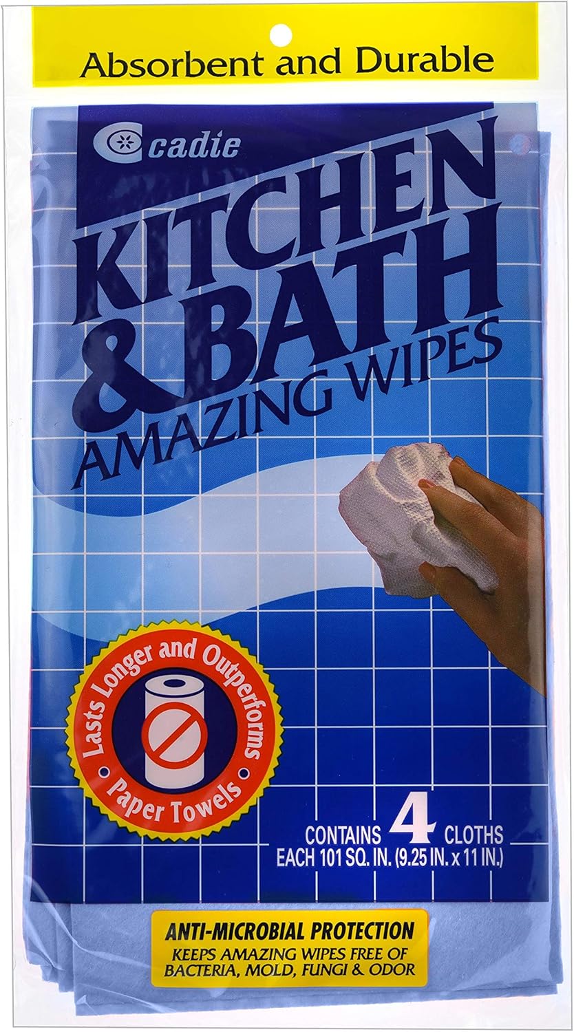 Cadie Kitchen and Bath Amazing Wipes - Absorbent and Reusable Cloth for Washing, Drying, Wiping in The Bathroom or Cuisine Surfaces | Cleaning Sink,Tiles,Bathtub,Walls,Mirror (3 Pack-12 Wipes, Blue)