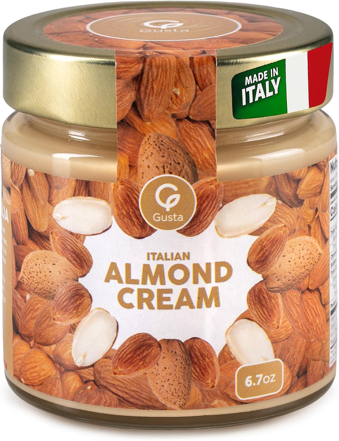 Italian Almond Cream Spread - Authentic Made in Italy Nut Butter - Smooth, Natural, Premium Almond Paste for Breakfast, Baking, and Desserts - 6.7oz Jar