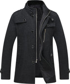 wantdo Men's Wool Blend Jacket Stand Collar Windproof Pea Coat