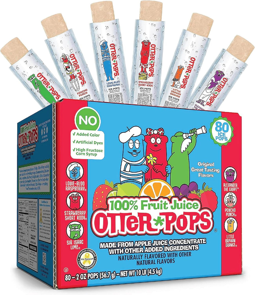 Otter Pops Freezer Bars, 100% Fruit Juice Ice Pops, Original Flavors (80ct – 2oz bars)