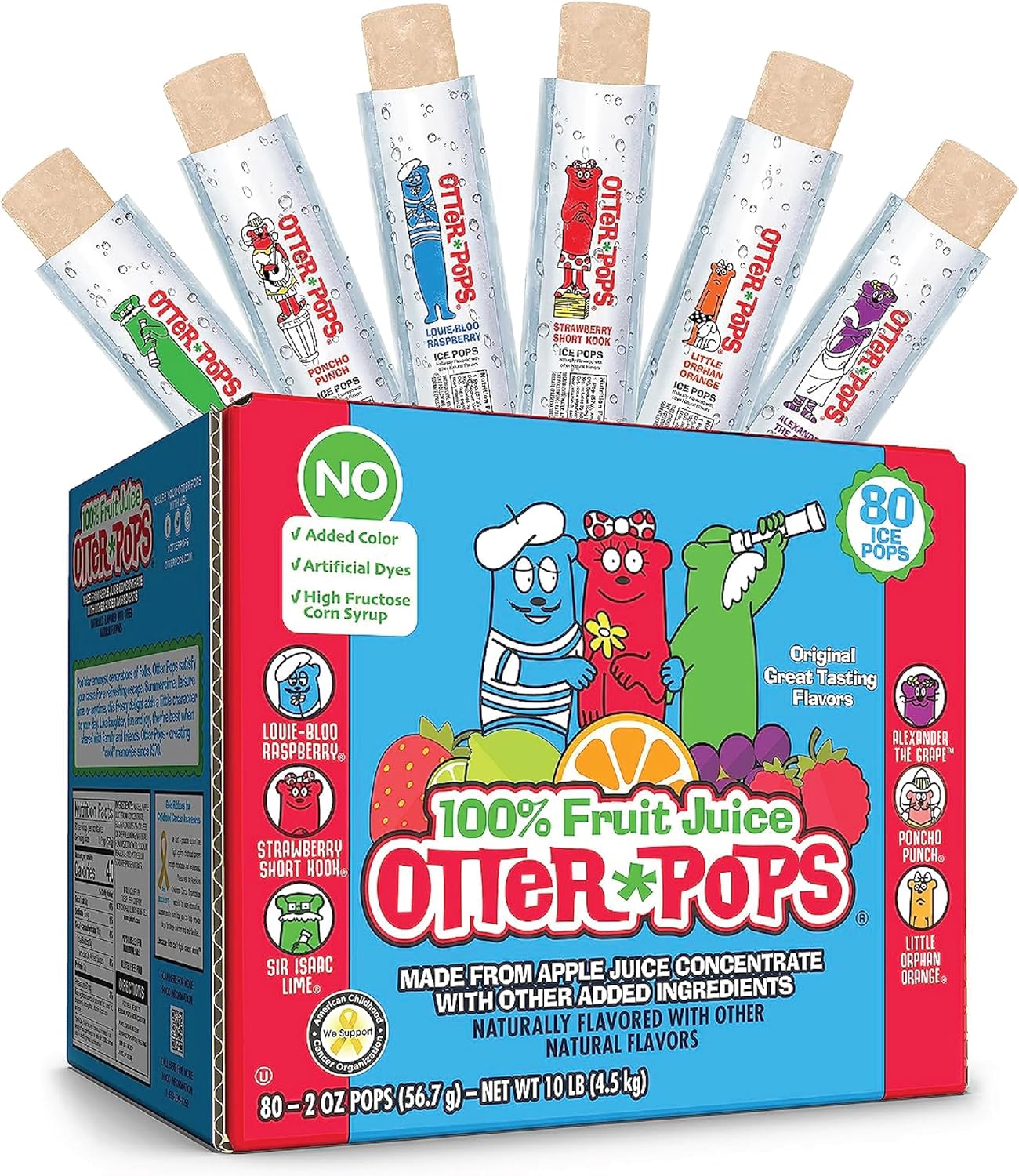 Otter Pops Freezer Bars, 100% Fruit Juice Ice Pops, Original Flavors (80ct – 2oz bars)