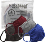 Universal Cloth Face Masks – Reusable Dust & Allergy Masks – 100% Cotton, 2 Layer, Washable, for Teens & Adults – Protects from Dust, Pollen, Pet Dander & More (Basics, Medium- Pack of 4)