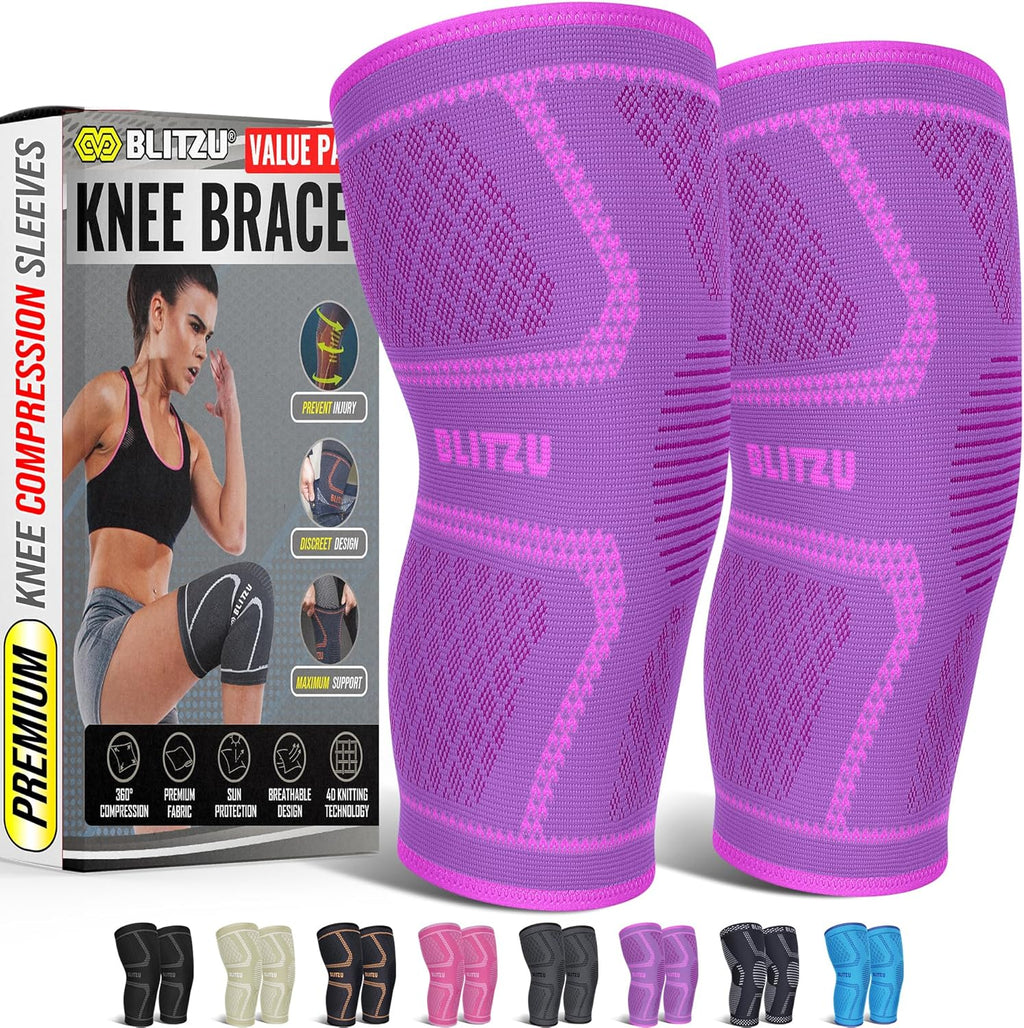 Knee Brace for Meniscus Tear 2 Pack, Knee Compression Sleeve for Men and Women, Knee Support for Arthritis, Swelling, Inflammation, ACL, Pain Relief, Running, Workout, Sports and Recovery Purple L