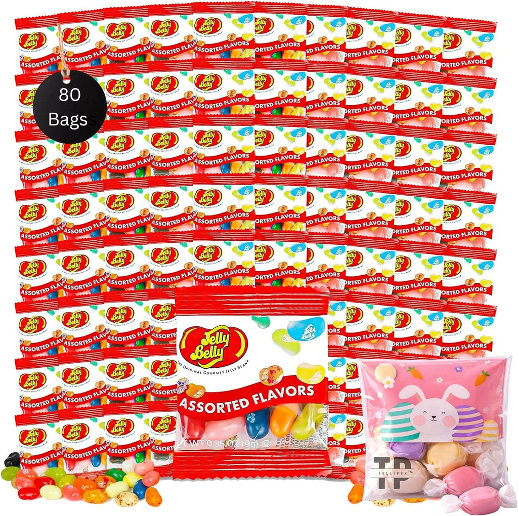 80 Pack Mini Jelly Bean Individual Packs, 0.35oz Each, Assorted Flavors | TP Easter bag of taffies