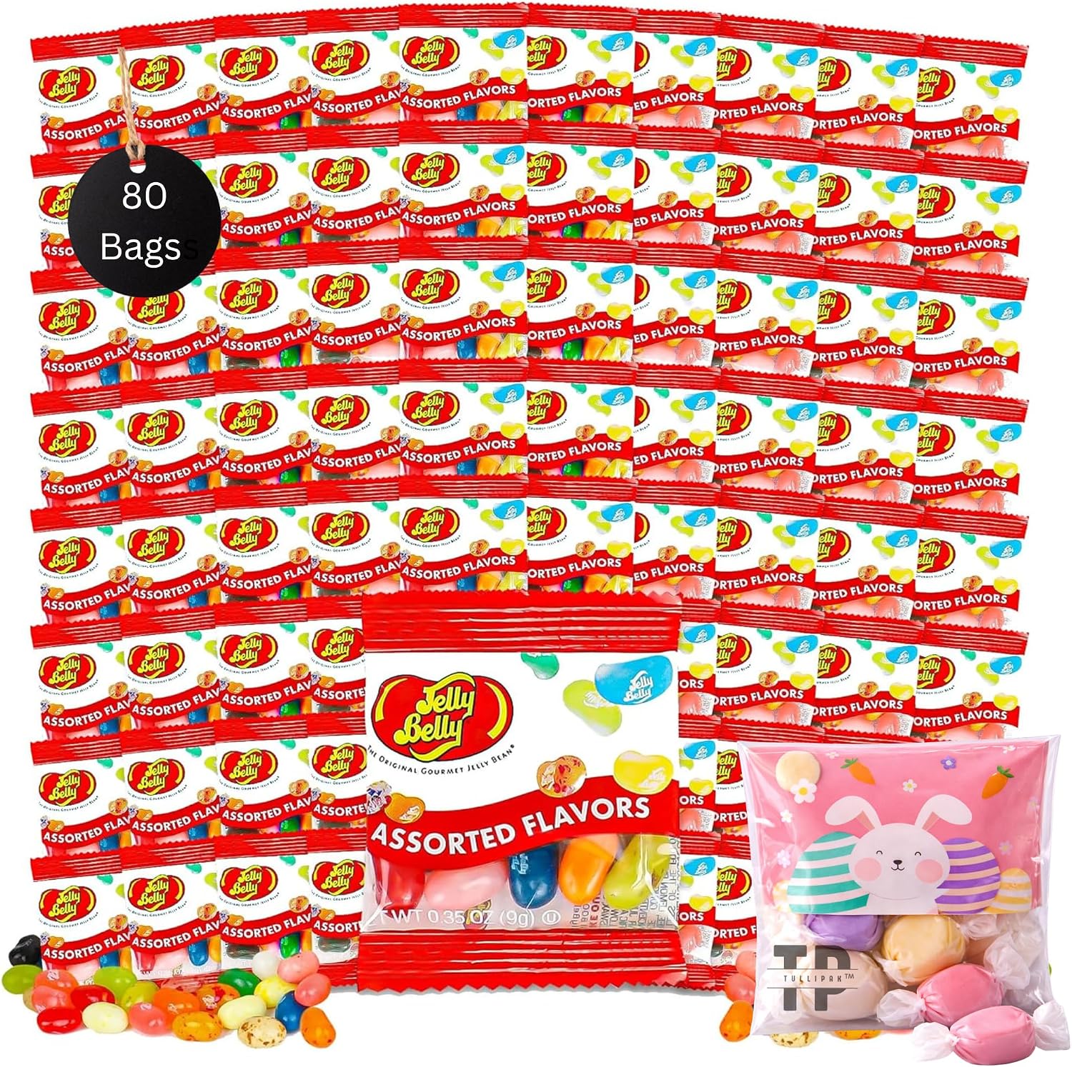 80 Pack Mini Jelly Bean Individual Packs, 0.35oz Each, Assorted Flavors | TP Easter bag of taffies