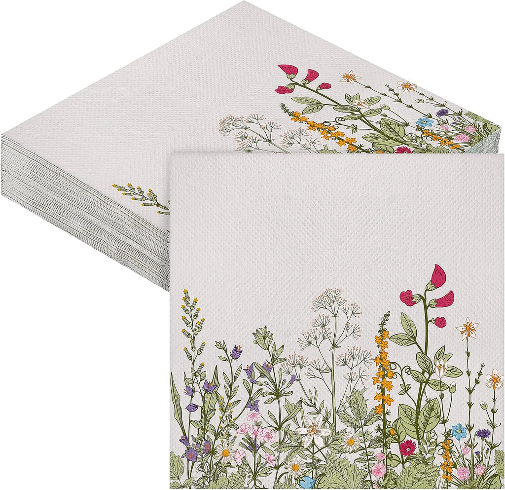 Aodaer 48 Pieces Disposable Fall Paper Napkins, Decoupage Napkins, 13" x 13" Unfolded Garden Party Napkin, Cocktail Dinner Napkin Set for Wedding Birthday Tea Party Supplies