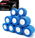 FRESINIDER 9 Rolls Self Adhesive Wrap Athletic Tape Gauze, Breathable Elastic Cohesive Bandage for Sports Injury & Pet (7 Pcs 2" x 5 Yards + 2 Pcs 1" X 5 Yards) (Blue)