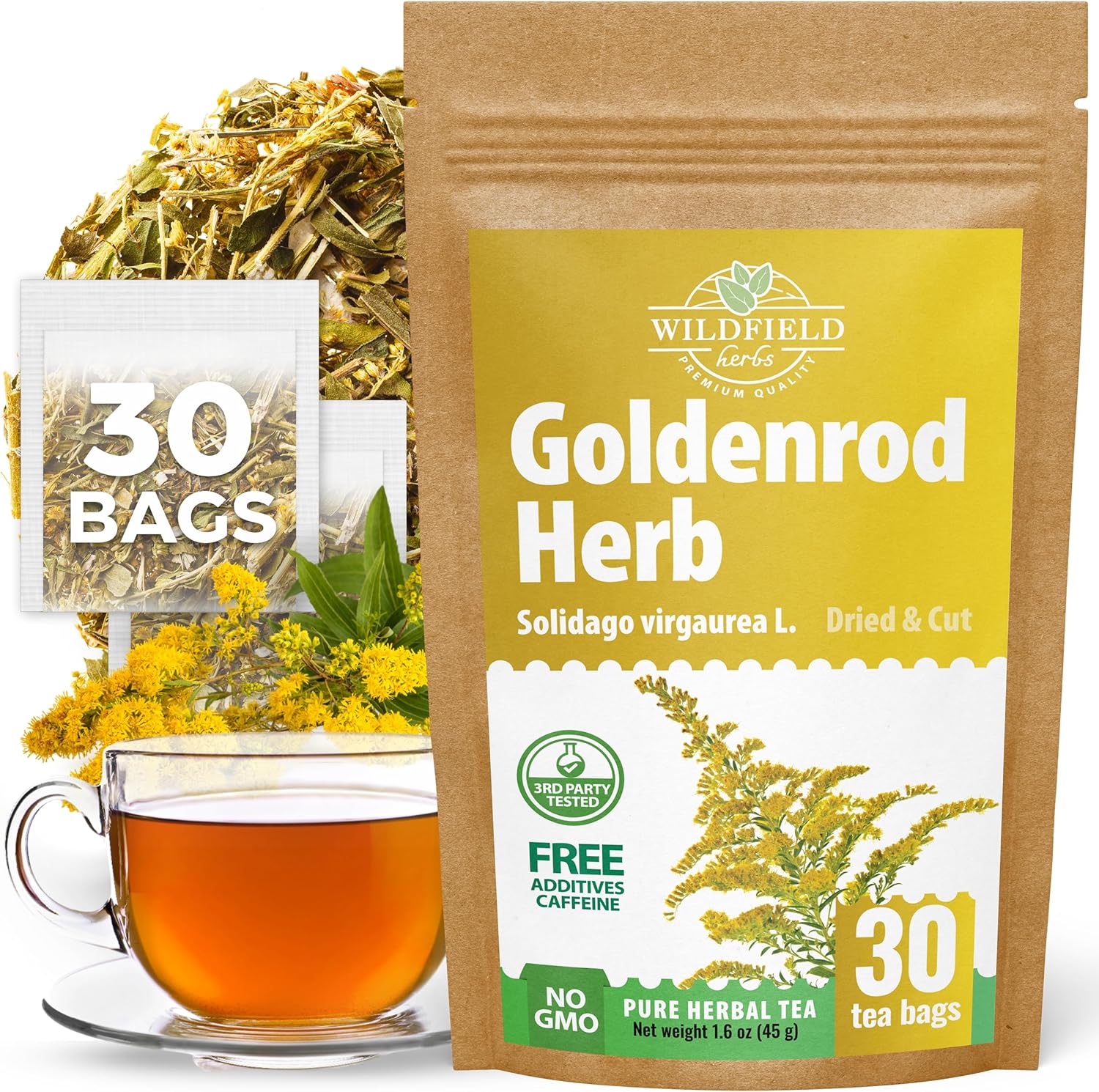30 Bags Goldenrod Tea Herb Golden Root (Solidago virgaurea L.) - 45g Dried Golden Rod Herbs Herbal Tea