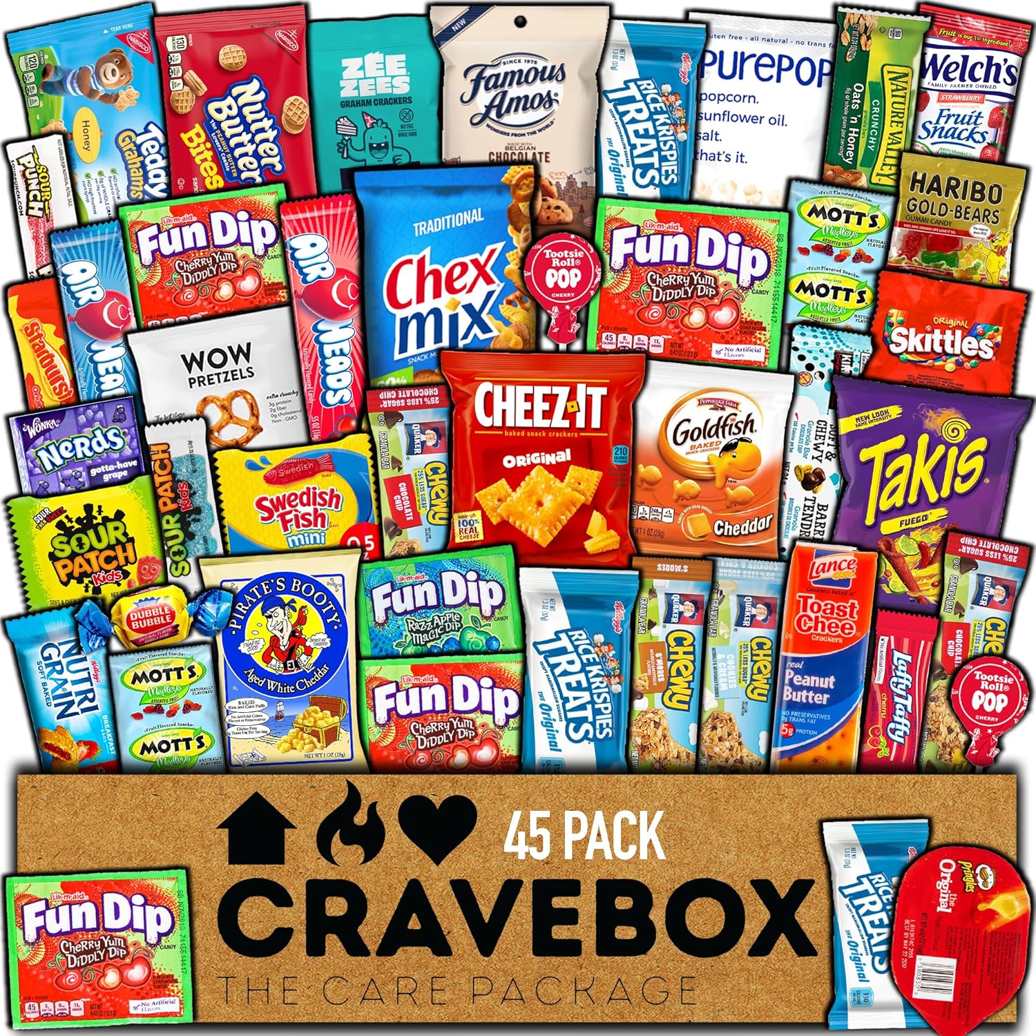 CRAVEBOX Snacks Box Variety Pack Care Package (45 Count) Mother's Day Treats Gift Basket Adults Kids Grandkids Guys Girls Women Men Boyfriend Birthday Cookies Chips College Student Office School