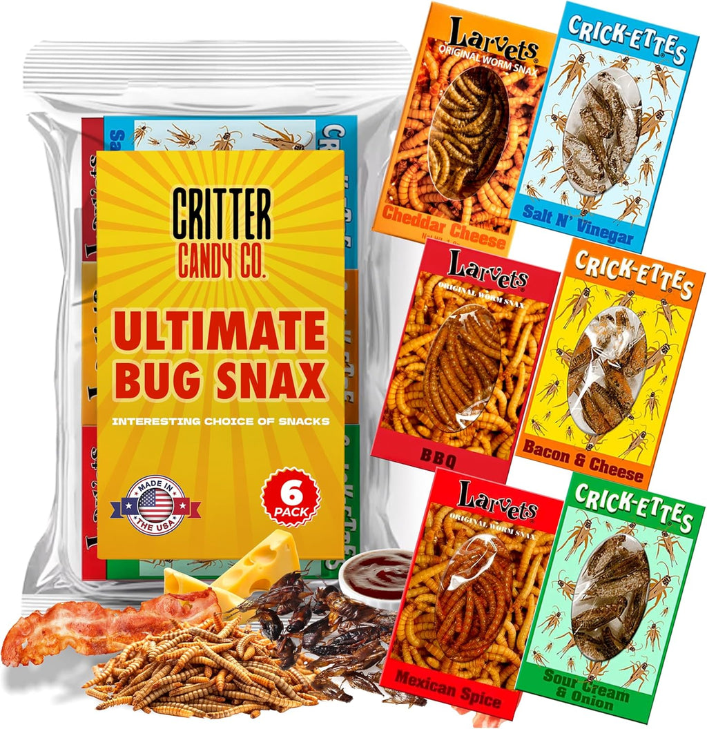 HotLix Crick-ettes & Larvets Edible Bugs (6-Pack) | Real Flavored Dried Insects in 6 Flavors | Edible Larvae & Crickets to Eat | Unique Snacks for Adults | Exotic Bugs to Eat
