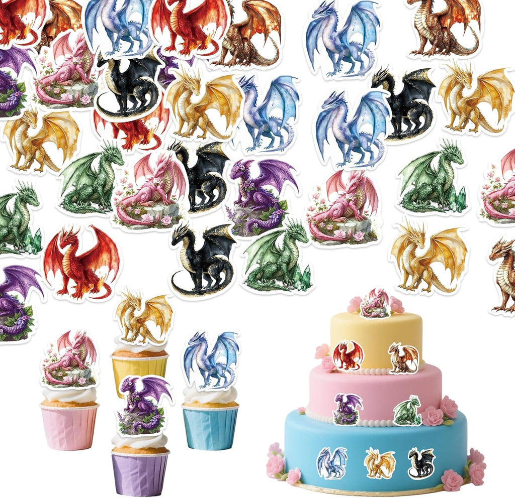72Pcs Edible Dragon Cupcake Toppers Wafer Paper Dragon Party Dragon Baby Dragon Cupcake Picks for Dinosaur Theme Baby Shower Kids Boys Girl Dragon Theme Birthday Party Decorations