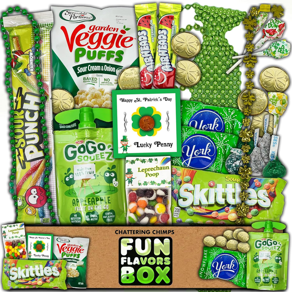 St Patrick’s Day Variety Pack Gift Basket Care Package, Candy, Chips Lucky Irish Themed Gift Box