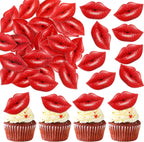 Ercadio 40 Pack Edible Valentine’s Day Cupcake Toppers Edible Red Lip Cupcake Toppers Valentine Cake Drink Topper for Wedding Theme Bachelorette Party Bride to Be Cake Decoration Supplies