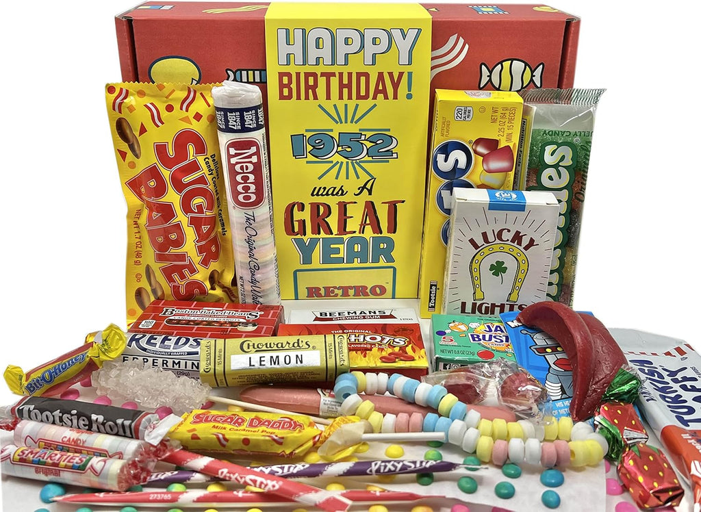RETRO CANDY YUM ~ 1952 74th Birthday Gift Box Nostalgic Candy Mix from Childhood for 74 Year Old Man or Woman Born Back in 1952 Jr
