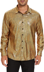 Zando Mens Disco Shirt Outfit Retro 70s Shirts for Men Sequin Glitter Long Sleeve Button Down Disco Outfits Party Costume
