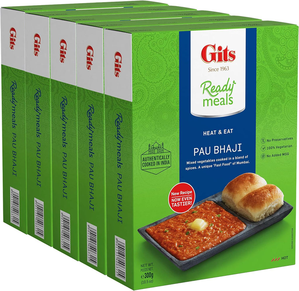 Gits Ready to Eat Bombay Pav Bhaji (Indian smashed light spiced vegetable curry) | Microwave | 100% Vegetarian | 52.5 Oz (Pack of 5 X 10.5 Oz Each)