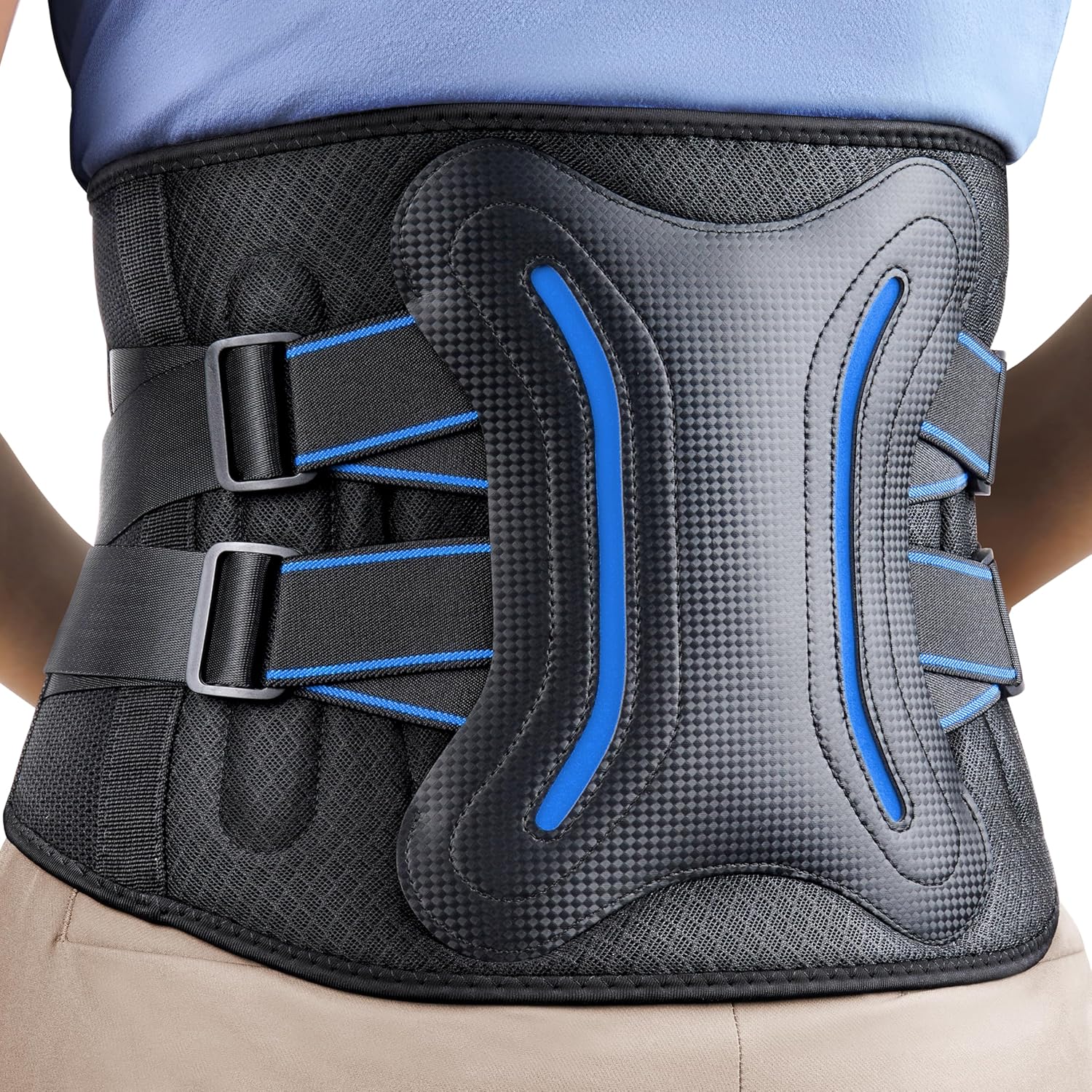 FEATOL Lower Back Brace with 5 Reinforced Stays for Women and Men, Adjustable Snug-Fit Lumbar Support Belt for Work, Size XXL, Waist 44.1"-48.4"