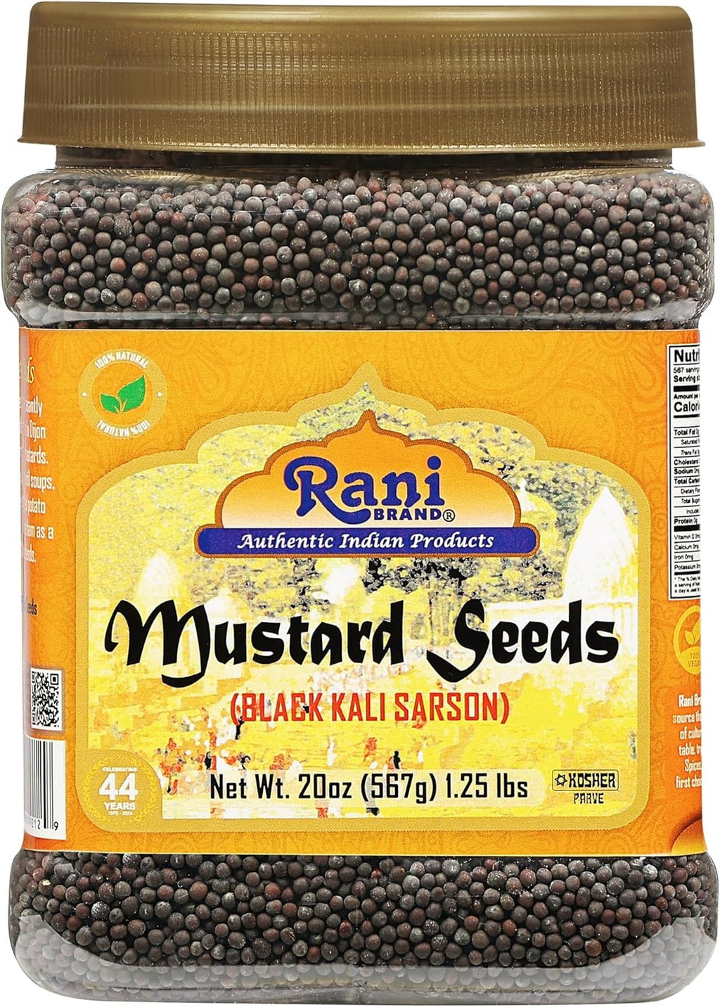 Rani Black Mustard Seeds Whole Spice (Kali Rai) 20oz (1.25lbs) 567g PET Jar ~ All Natural | Gluten Friendly | NON-GMO | Kosher | Vegan | Indian Origin