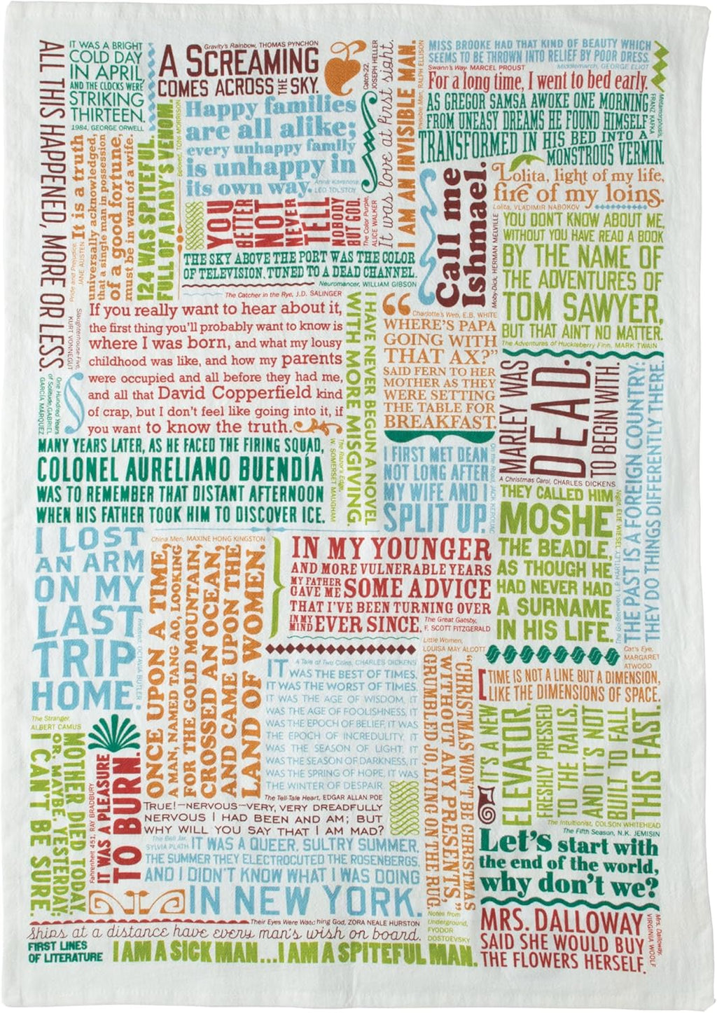 The Unemployed Philosophers Guild First Lines of Literature Dish Towel - 100% Cotton Novelty Kitchen Dish Towel Featuring 39 Famous Opening Lines, 18" x 25.5"
