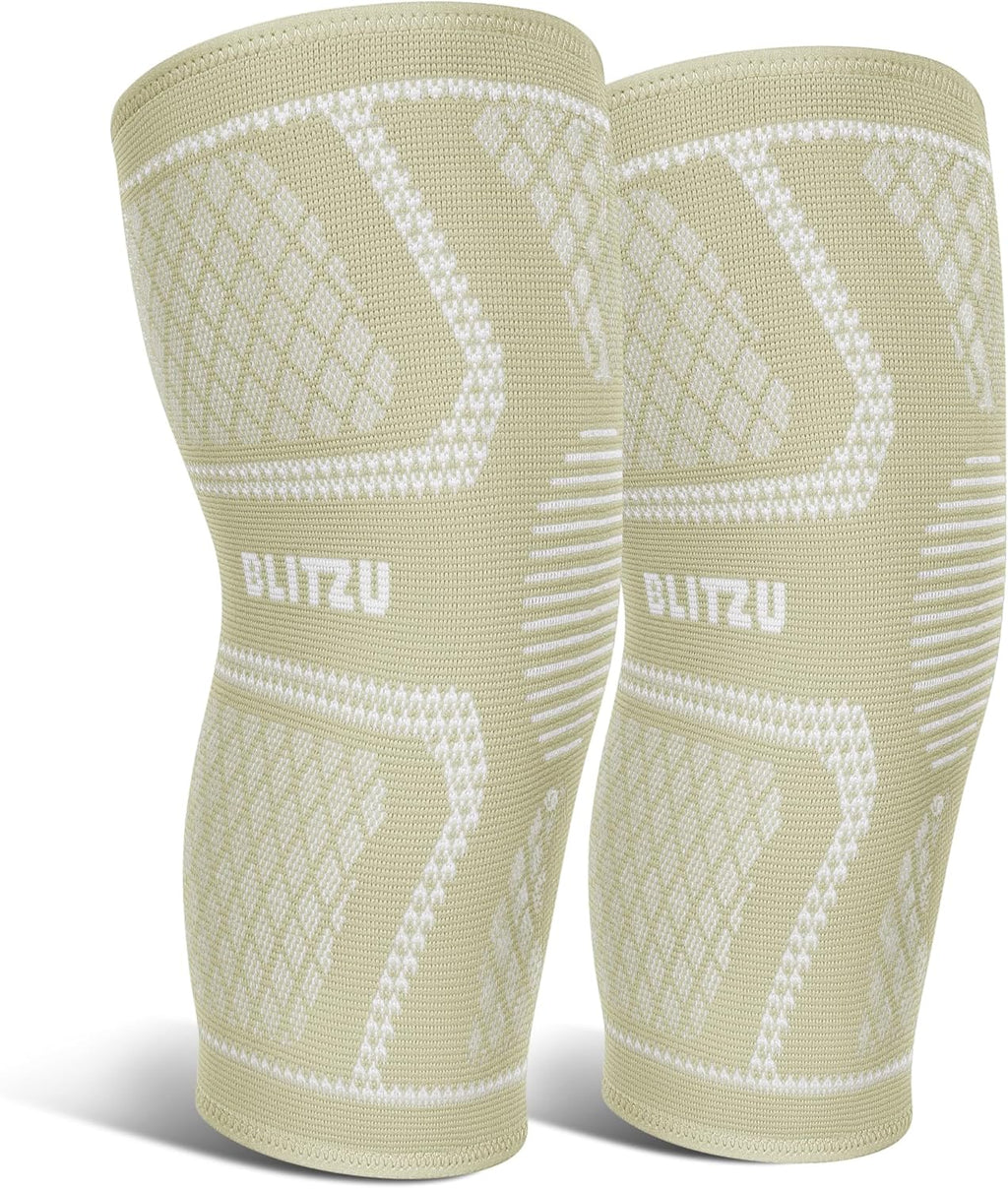 Knee Brace for Meniscus Tear 2 Pack, Knee Compression Sleeve for Men and Women, Knee Support for Arthritis, Swelling, Inflammation, ACL, Pain Relief, Running, Workout, Sports and Recovery Beige L