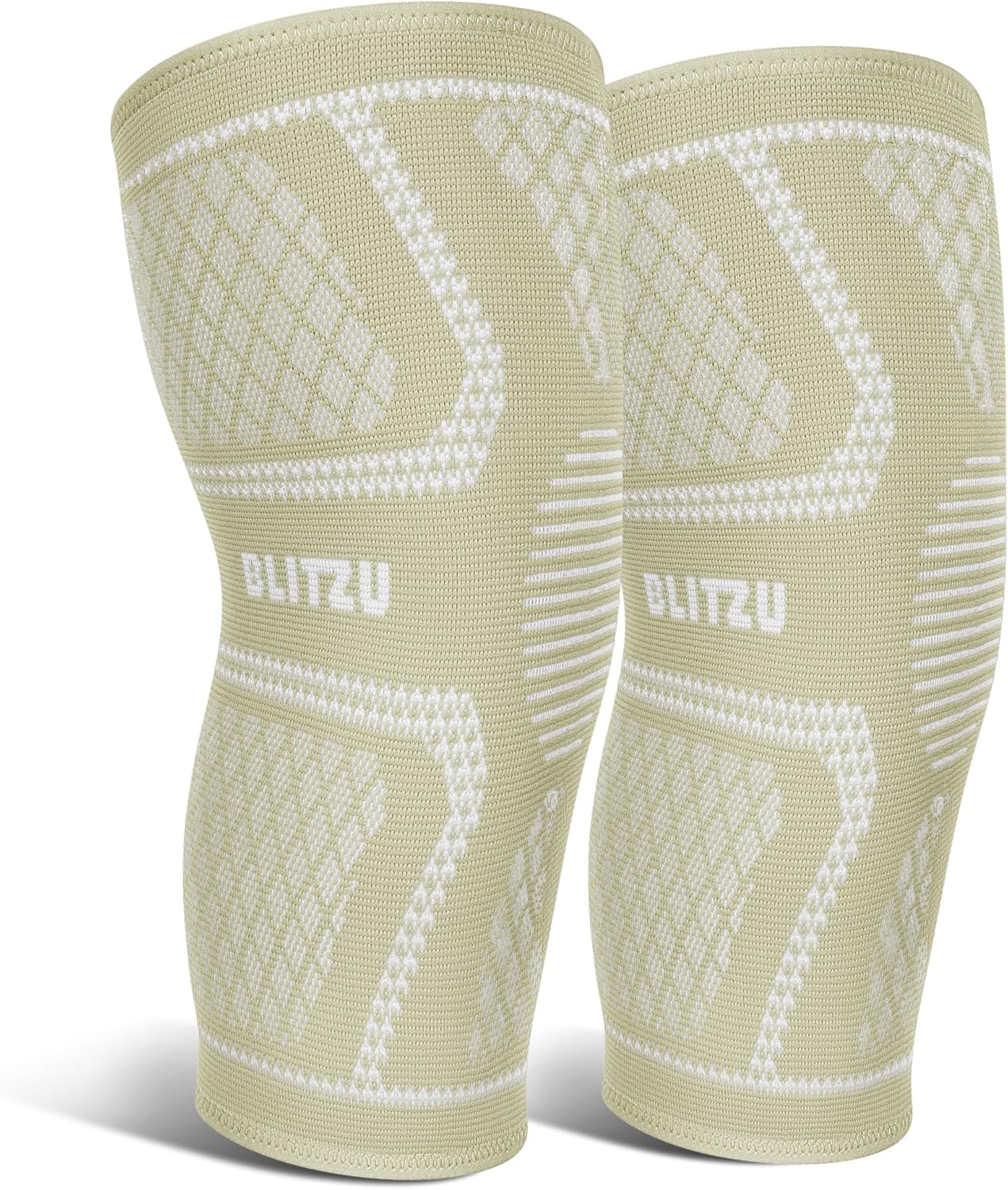 Knee Brace for Meniscus Tear 2 Pack, Knee Compression Sleeve for Men and Women, Knee Support for Arthritis, Swelling, Inflammation, ACL, Pain Relief, Running, Workout, Sports and Recovery Beige L