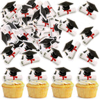40 PCS Edible Graduation Theme Cupcake Toppers Wafer Paper Graduate Cupcake Picks Cake Drink Students Graduation Theme Party Cake Decorations Supplies