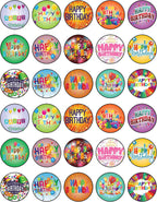 30 x Edible Cupcake Toppers Themed of Happy Birthday Collection of Edible Cake Decorations | Uncut Edible on Wafer Sheet