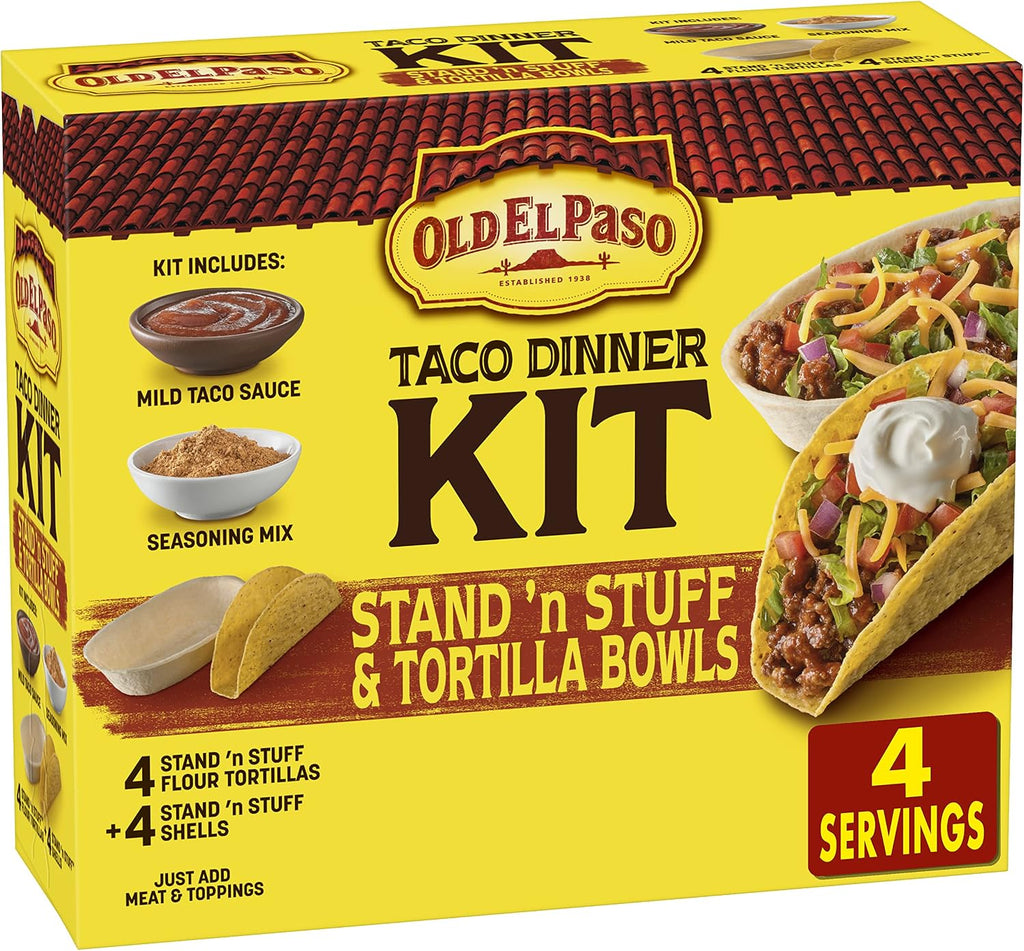 Old El Paso Stand 'N Stuff Shells and Tortilla Bowls, Hard & Soft Taco Dinner Kit, 9.4 oz.