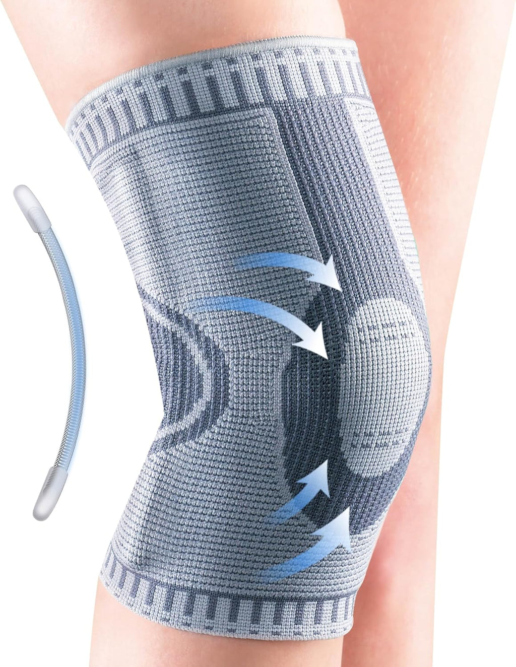 OPPO 2924 Knee Brace Compression Sleeve with Stays - Relieves ACL, MCL, Meniscus Tear, Arthritis, Muscle Strain, Joint Pain Relief - For Running, Daily Use (Gray, X-Large, 1 Pack)