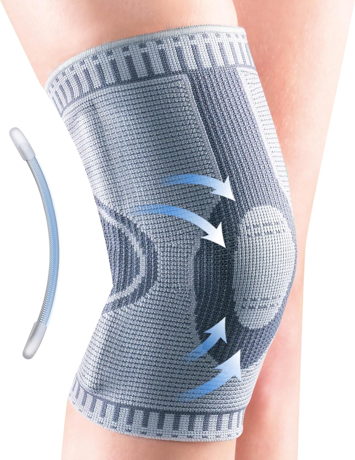 OPPO 2924 ACCUTEX Knee Brace Compression Sleeve with Stays - Knee Support for Meniscus Tear, Running, Muscle Strain, Knee Sprain, Joint Pain Relief - for Men and Women (Gray, Small)