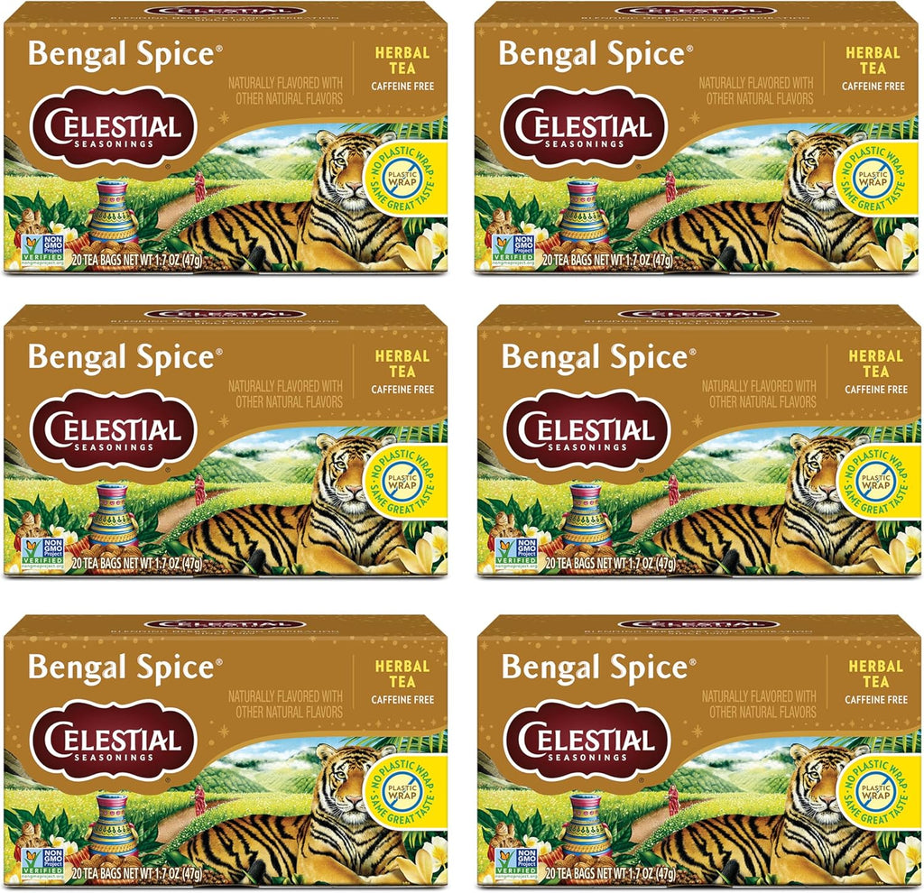 Celestial Seasonings Bengal Spice Herbal Tea, Caffeine Free, 20 Tea Bags Box (Pack of 6)