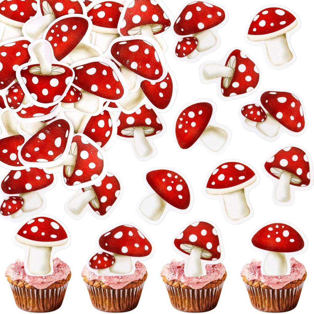 40Pcs Edible Red Mushroom Cupcake Toppers Cute Mushroom Cupcake Picks Mushrooms Drink Topper for Plant Theme Baby Shower Kids Boy Girl Birthday Cupcake Decorations Spring Fairy Party Decorations