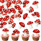 40Pcs Edible Red Mushroom Cupcake Toppers Cute Mushroom Cupcake Picks Mushrooms Drink Topper for Plant Theme Baby Shower Kids Boy Girl Birthday Cupcake Decorations Spring Fairy Party Decorations