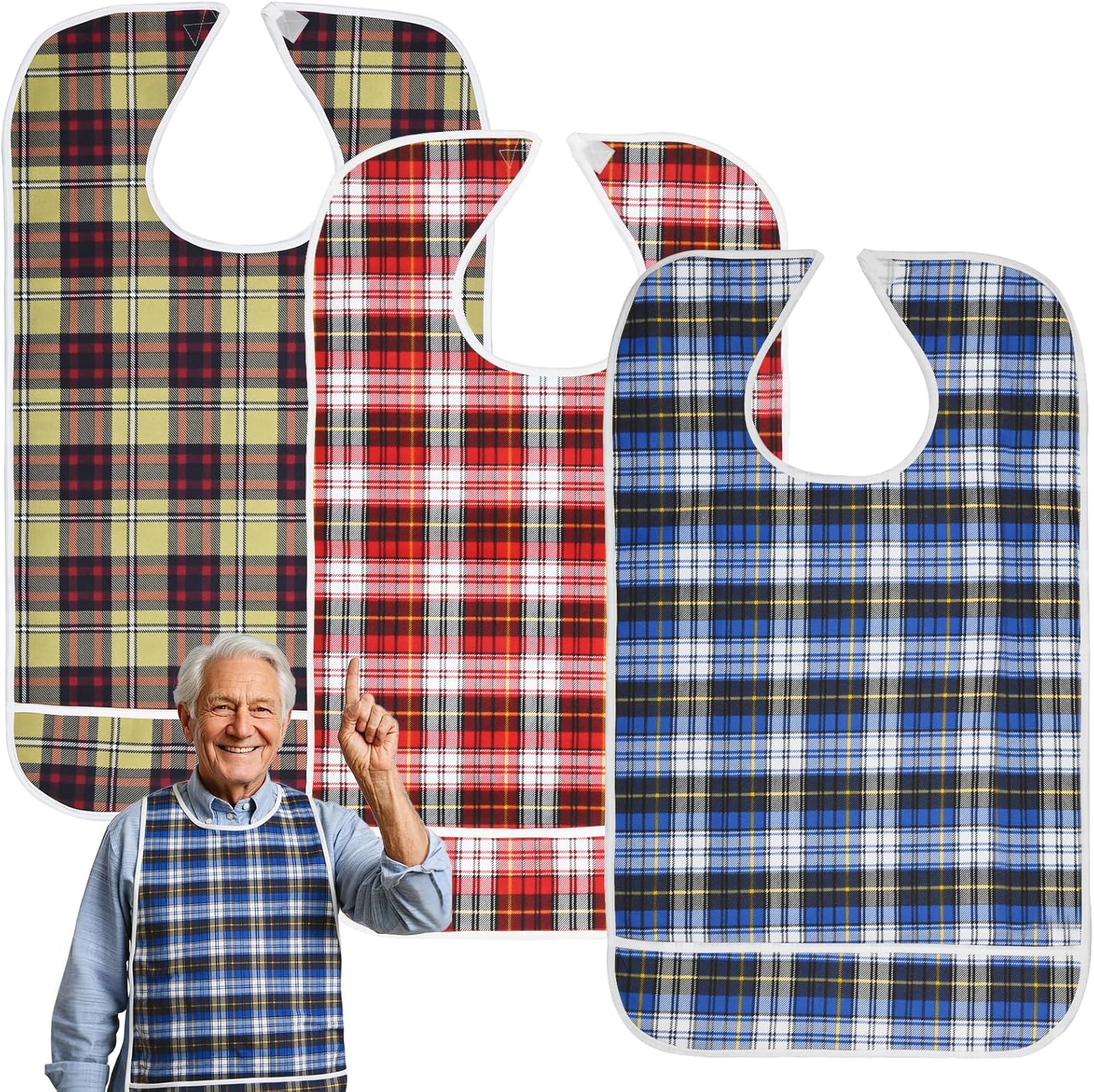 Adult Bibs, Waterproof Bib Clothing Protector with Crumb Catcher, Reusable Dining Bibs for Elderly, Men Women