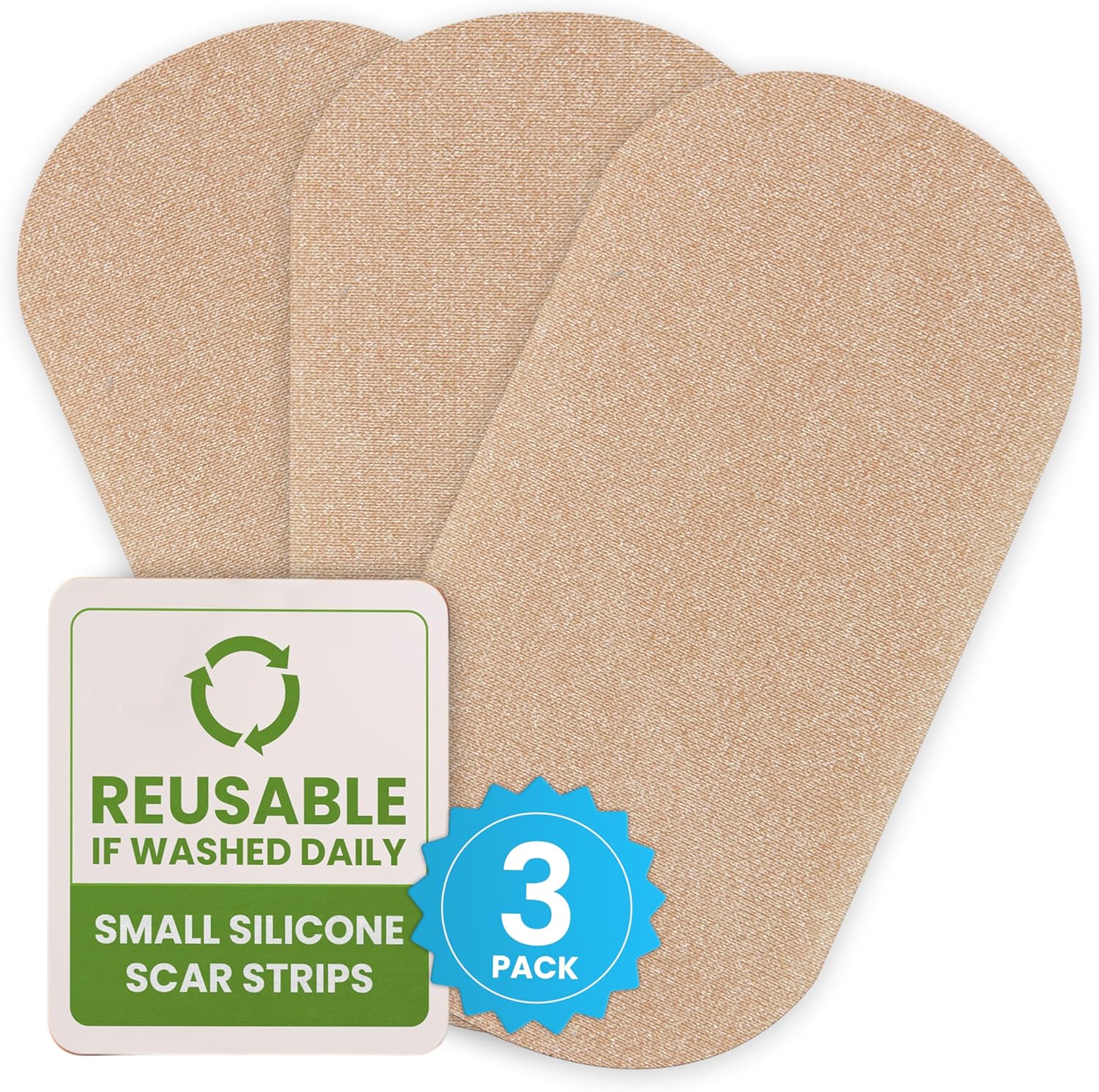 EpiDerm Silicone Gel Scar Small Strips - Premium Fabric-Lined Silicone Scar Sheets for Small Scars - Non-Medicated, Washable & Reusable Scar Tape - Gentle on All Skin Types - 3-Pack, Natural Tone