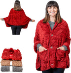 EzrAllora Fleece Poncho Blanket - Drape&Go No Sleeves- Lightweight Wrap Shawl - Wearable Blanket - Easy On Easy Off