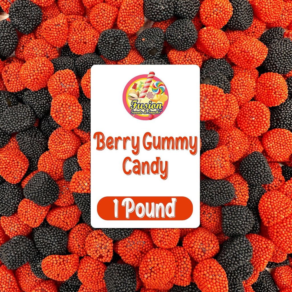 Berries Gummy Candy - 1 Pound Bulk Bag, Crunchy Red And Black Candy - Raspberry And Blackberry Berry Gummies Perfect for Dessert Decorations and Buffets, Gummy Candy Clusters