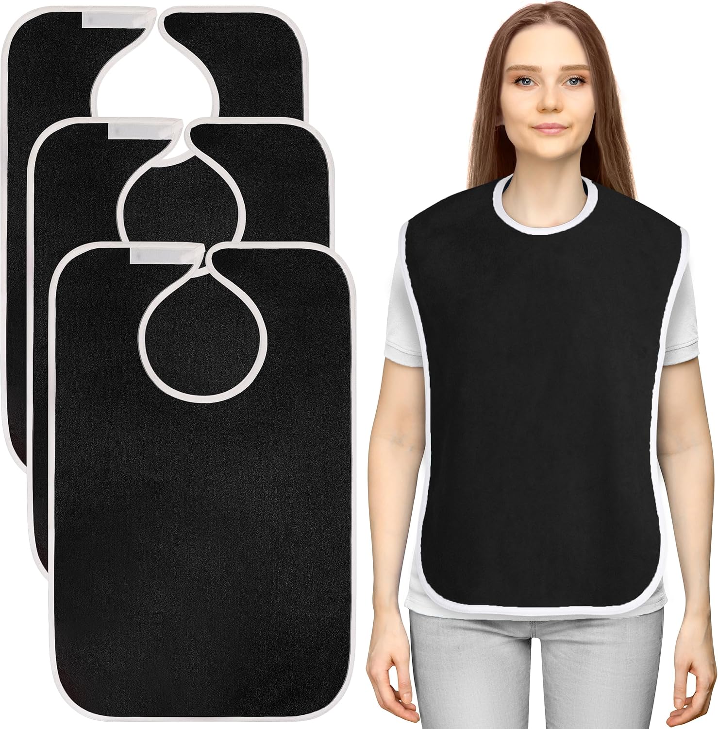 Utopia Towels 3 Pack Premium Unisex Adult Bibs for Elderly Women Men, Waterproof Bib for Eating, Adjustable and Washable (Black)